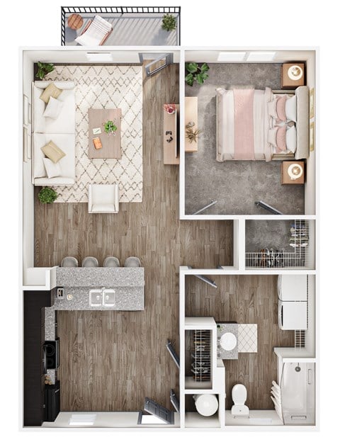 Floor plan for 1 bed, 1 bath, 700 sqft